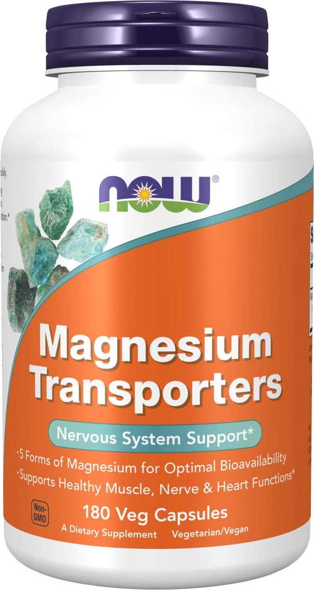 NOW Supplements, Magnesium Transporters with 5 Forms of Magnesium for Optimal Bioavailability, 180 Veg Capsules