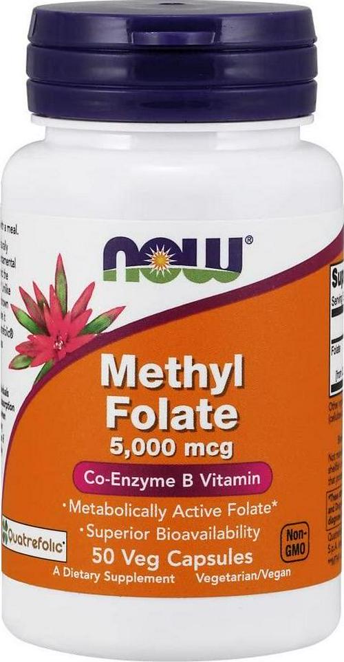 NOW Supplements, Methyl Folate 5000 mcg, Superior Bioavailability, 50 Veg Capsules