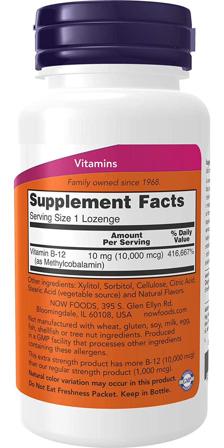 NOW Supplements, Methyl B-12 (Methylcobalamin) 10,000 mcg, Nervous System Health*, 60 Lozenges