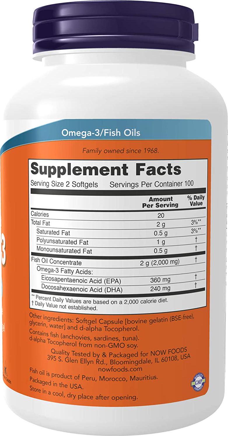 NOW Supplements, Omega-3, Molecularly Distilled, 200 Softgels