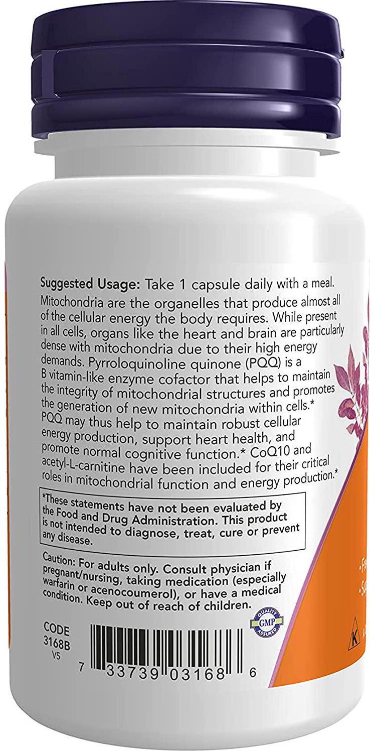 NOW Supplements, PQQ Energy, Free Radical Scavenger*, Cognitive Support*, 30 Veg Capsules