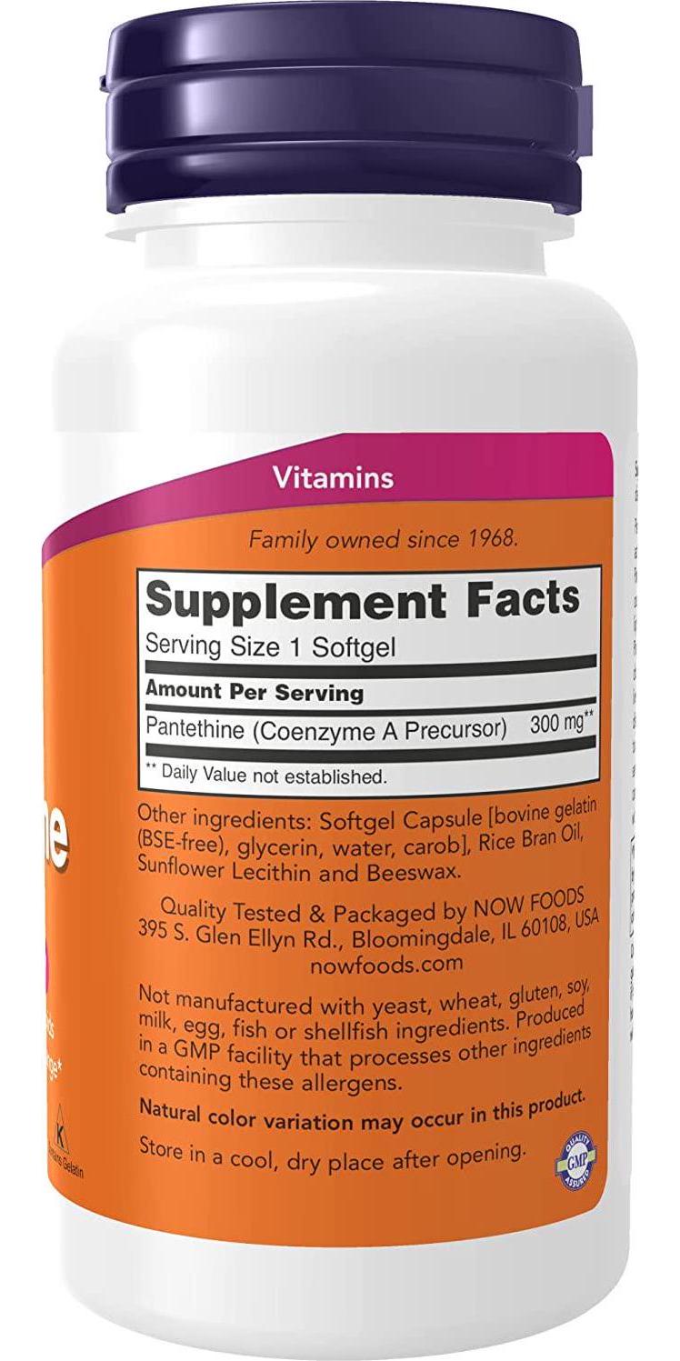 NOW Supplements, Pantethine (Coenzyme A Precursor) 300 mg, Cardiovascular Health*, 60 Softgels