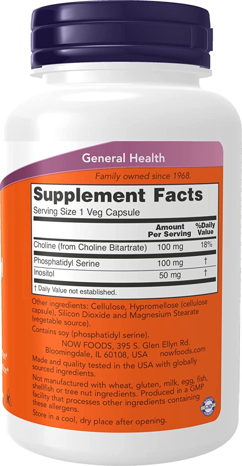 NOW Supplements, Phosphatidyl Serine 100 mg with Phospholipid compound derived from Soy Lecithin, 120 Veg Capsules