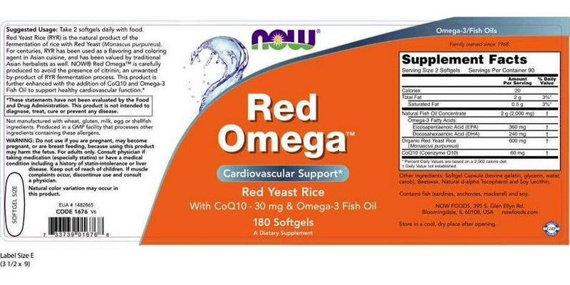 NOW Supplements, Red Omega with CoQ10 30 mg and Omega-3 Fish Oil, Cardiovascular Support*, 180 Softgels