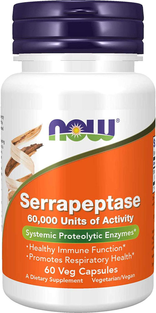 NOW Supplements, Serrapeptase 60,000 Units of Activity, Promotes Respiratory Health and Immune Function*, 60 Veg Capsules