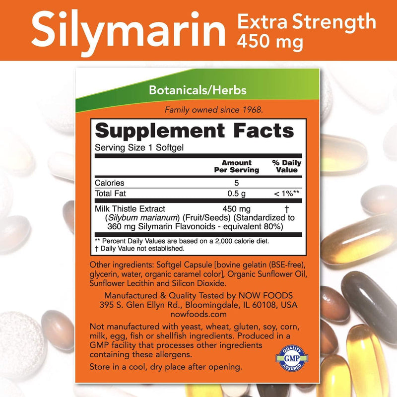 NOW Supplements, Silymarin Milk Thistle Extract, Extra Strength 450 mg, 120 Softgels