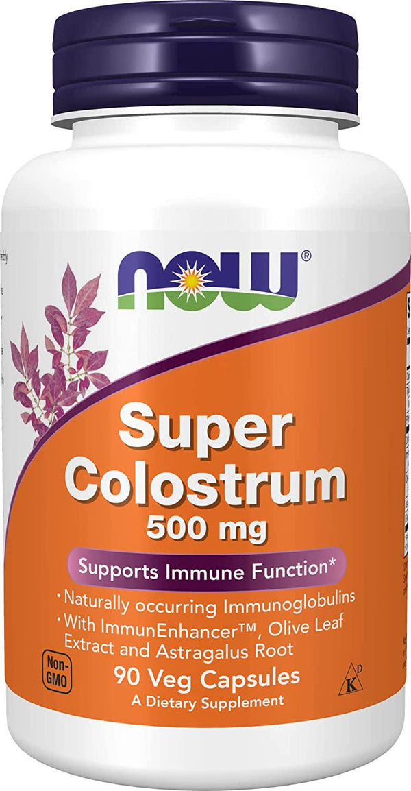 NOW Supplements, Super Colostrum 500 mg, Naturally occurring Immunoglobulins with ImmunEnhancer , Olive Leaf Extract and Astragalus Root, 90 Veg Capsules
