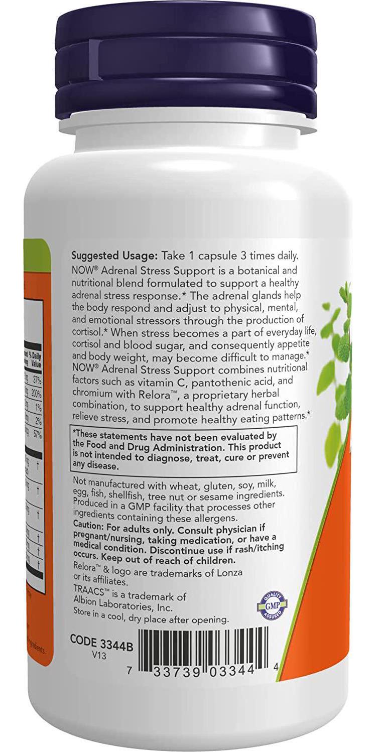 NOW Supplements, Super Cortisol Support (Combines Vitamin C, Pantothenic Acid, and Chromium ChelaviteÂ with ReloraÂ ), 90 Veg Capsules