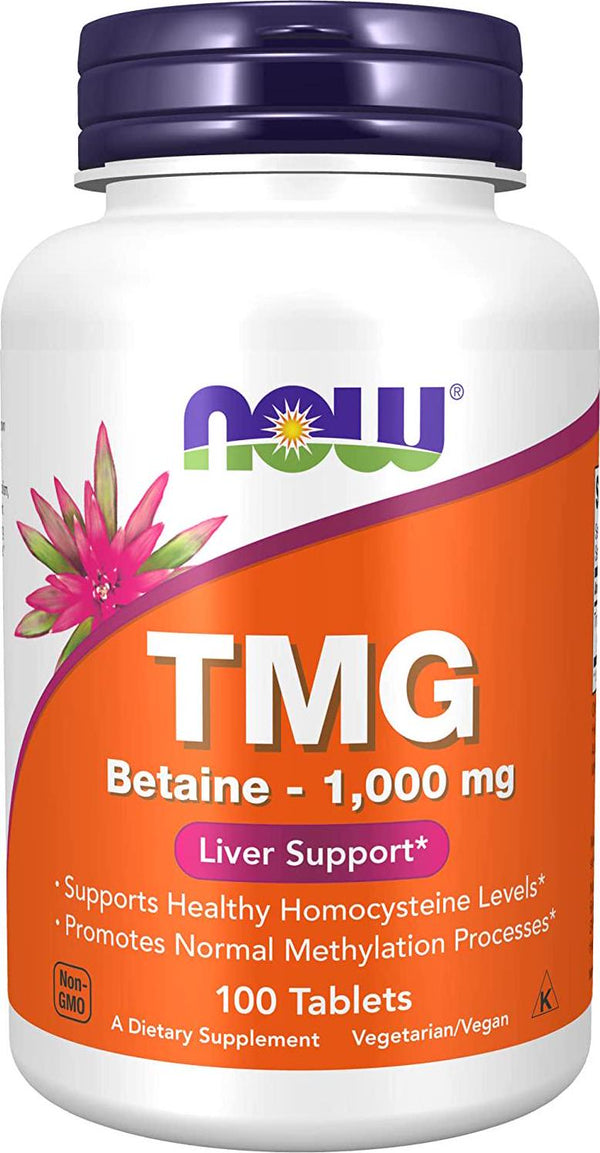 NOW Supplements, TMG Betaine (Trimethylglycine) 1,000 mg, Liver Support*, 100 Tablets