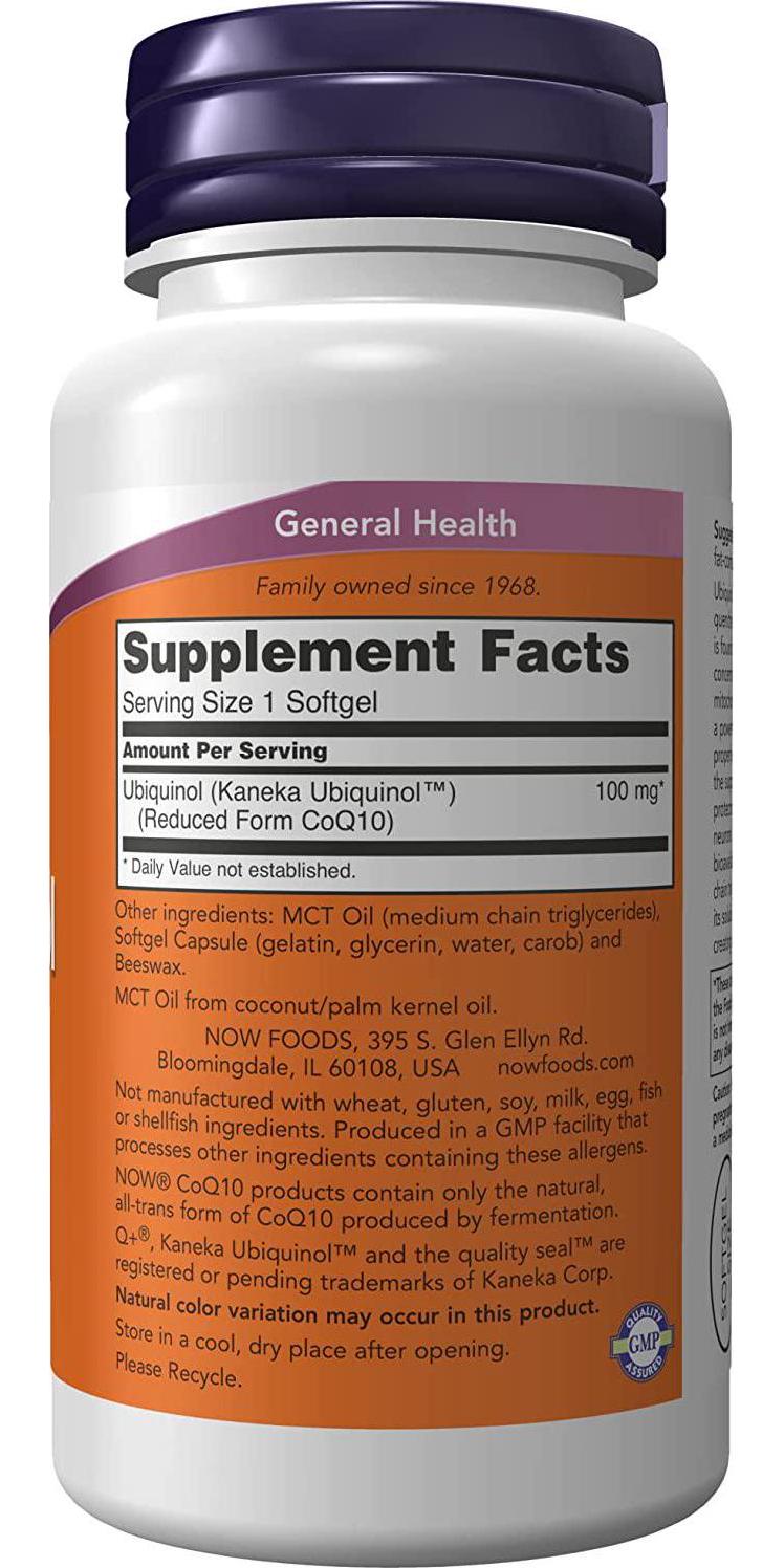 NOW Supplements, Ubiquinol 100 mg, High Bioavailability (the Active Form of CoQ10), 60 Softgels
