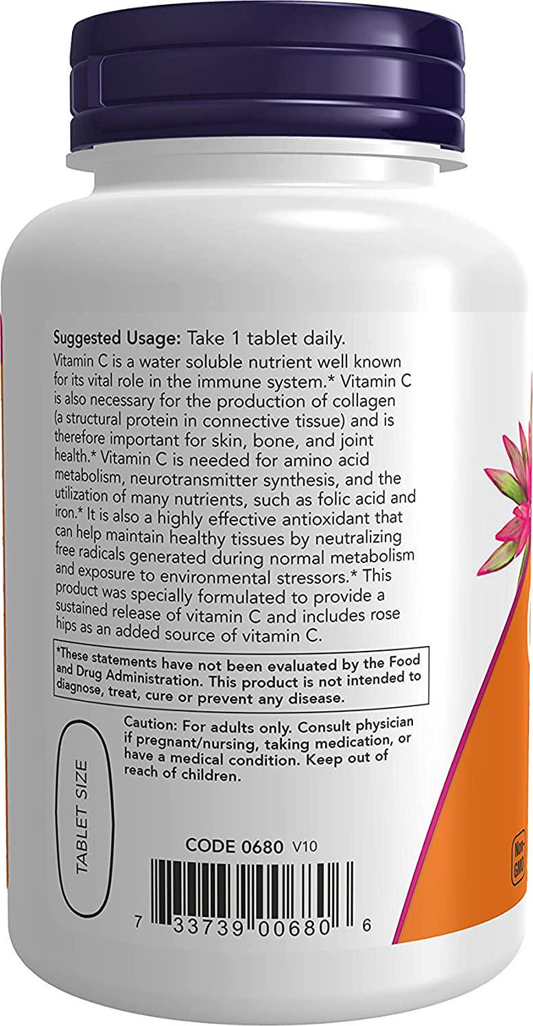 NOW Supplements, Vitamin C-1,000 with Rose Hips, Sustained Release, Antioxidant Protection*, 100 Tablets