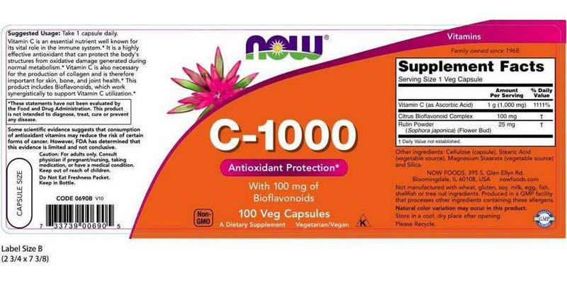 NOW Supplements, Vitamin C-1000, 100 Veg Capsules