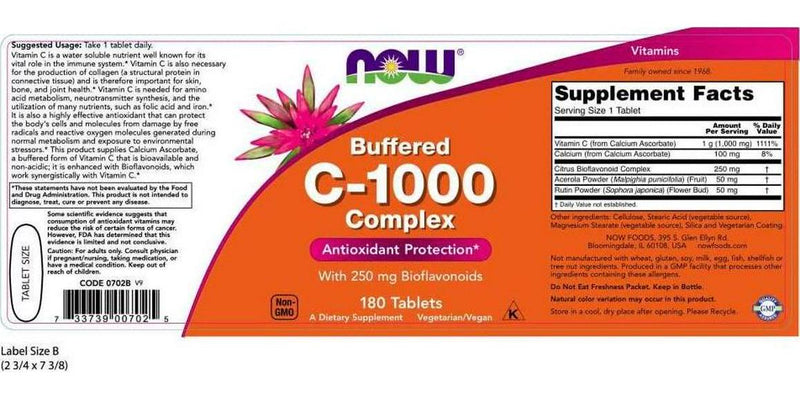 NOW Vitamin C-1000 Complex, 180 Buffered Tablets