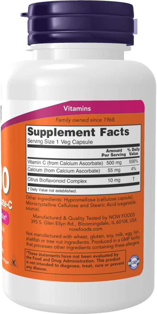 NOW Vitamin C-500 Calcium,100 Ascorbate Capsules