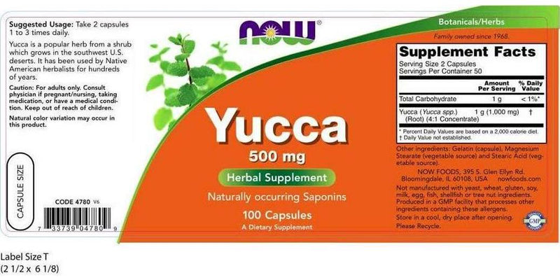 NOW Yucca 500 mg,100 Capsules
