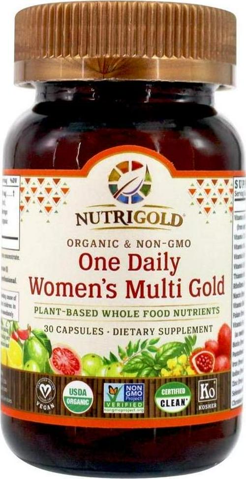 NUTRIGOLD - ONE DAILY WOMEN&#039;S MULTI GOLD 30cap (Organic, non-GMO, whole-food vitamins and minerals from real fruits, vegetables, and herbs. Convenient one-per-day vegan capsules!) 30 Servings