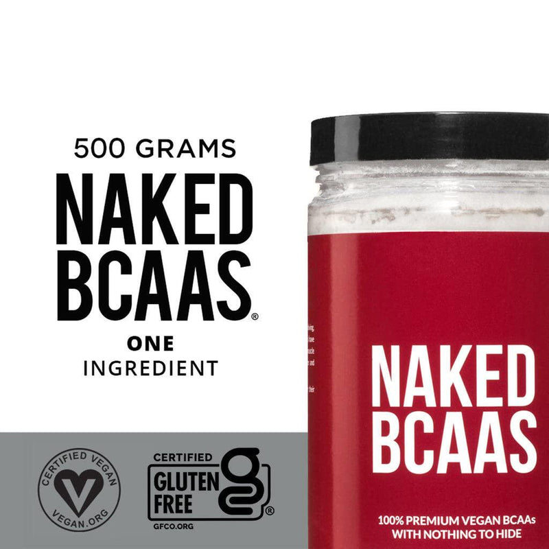 Naked BCAAs Amino Acids Powder - 100 Servings - Vegan Unflavored Branched Chain Amino Acids 500 Grams - 100% Pure 2:1:1 Formula - Instantized All Natural BCAA Powder Supplement to Increase Gains