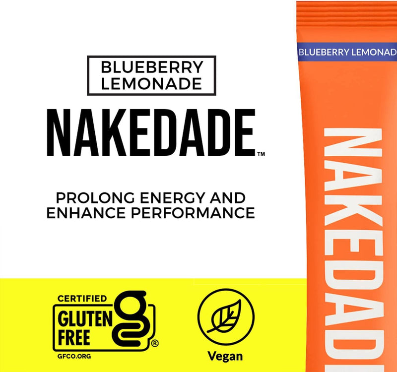 Nakedade Performance Enhancing Sports Drink Powder - Blueberry Lemonade Electrolyte Powder No GMOs or Artificial Sweeteners, Gluten-Free, Soy-Free, Dairy-Free 16 Sticks