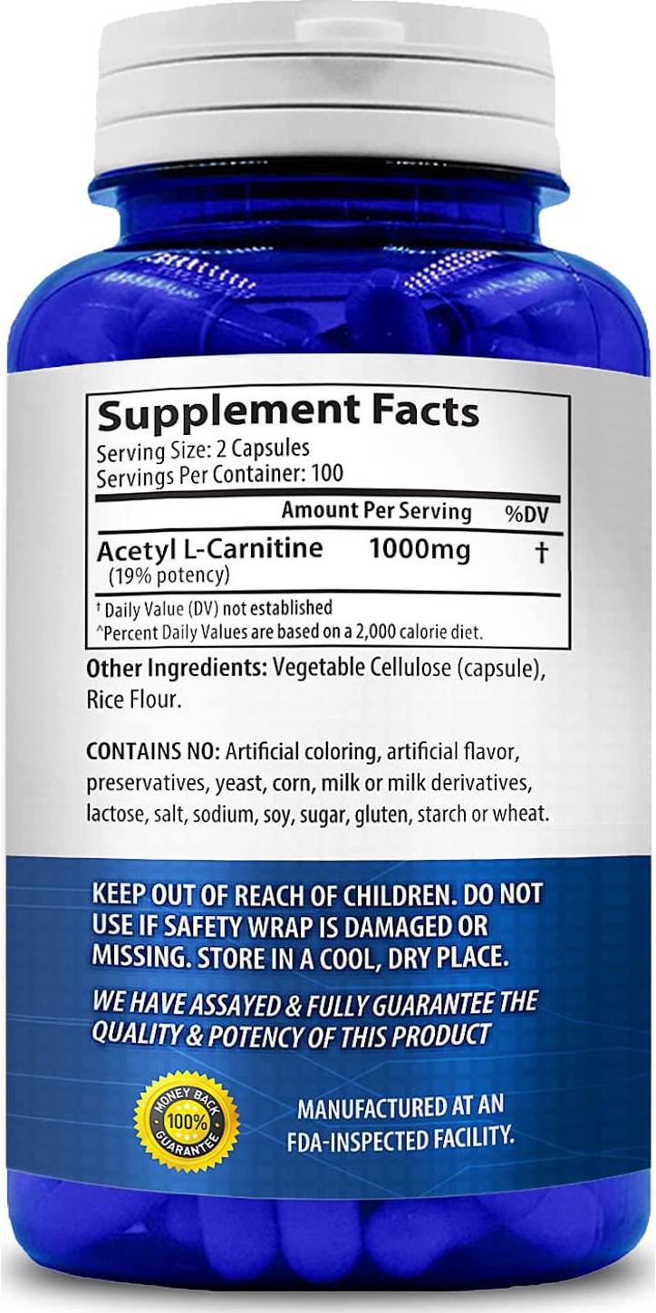 NasaBeahava Acetyl L-Carnitine 1000mg Max Strength - 200 Veggie Capsules - High Dosage Acetyl L Carnitine