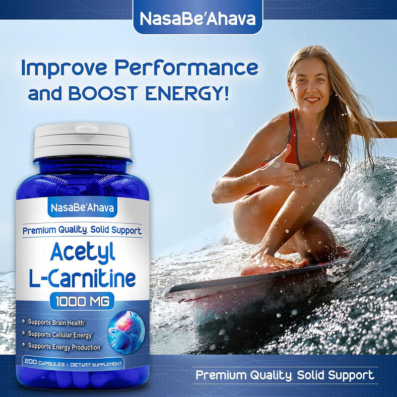 NasaBeahava Acetyl L-Carnitine 1000mg Max Strength - 200 Veggie Capsules - High Dosage Acetyl L Carnitine