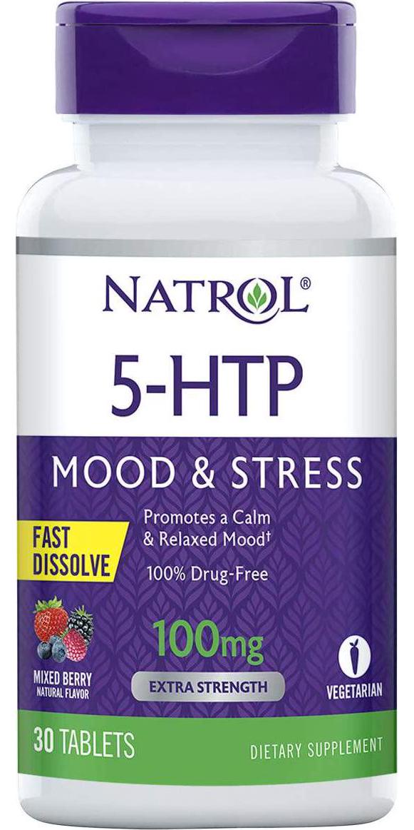 Natrol 5-HTP Fast Dissolve Tablets, Promotes a Calm Relaxed Mood, Helps Maintain a Positive Outlook, Enables Production of Serotonin, Drug-Free, Controlled Release, Maximum Strength, Wild Berry Flavor