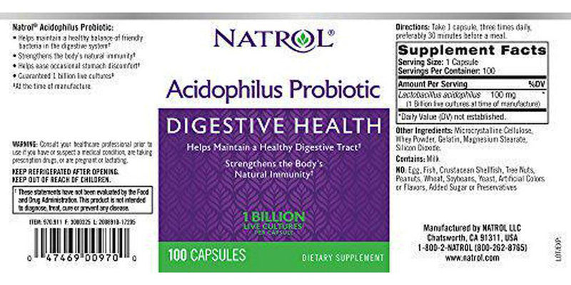 Natrol Acidophilus Probiotic 100mg Capsules, 100 Count