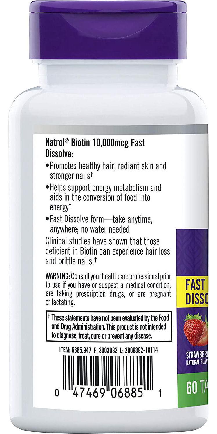 Natrol Biotin Fast Dissolve Tablets, Strawberry flavor, 10,000mcg, 60 Count