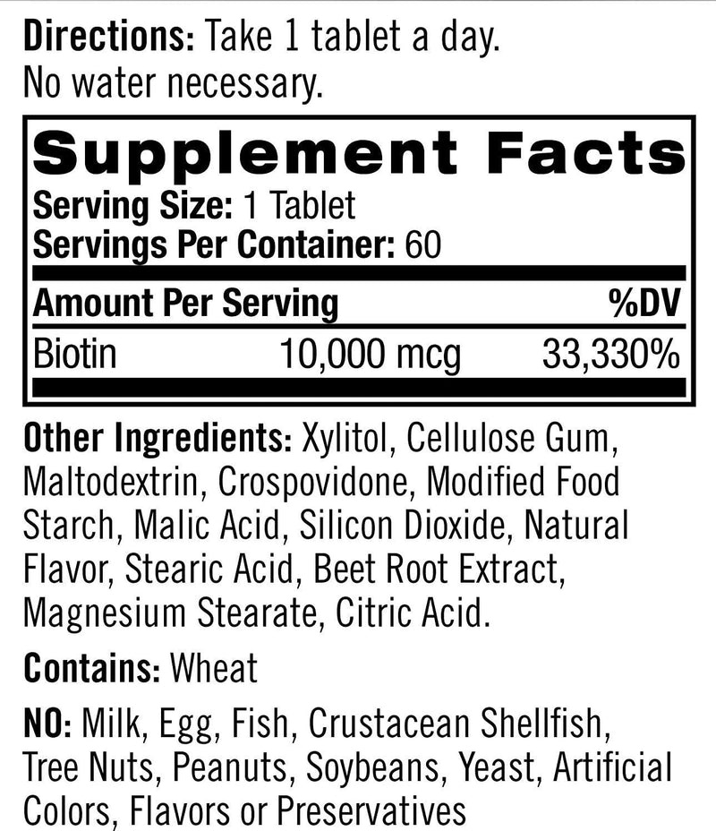 Natrol Biotin Fast Dissolve Tablets, Strawberry flavor, 10,000mcg, 60 Count