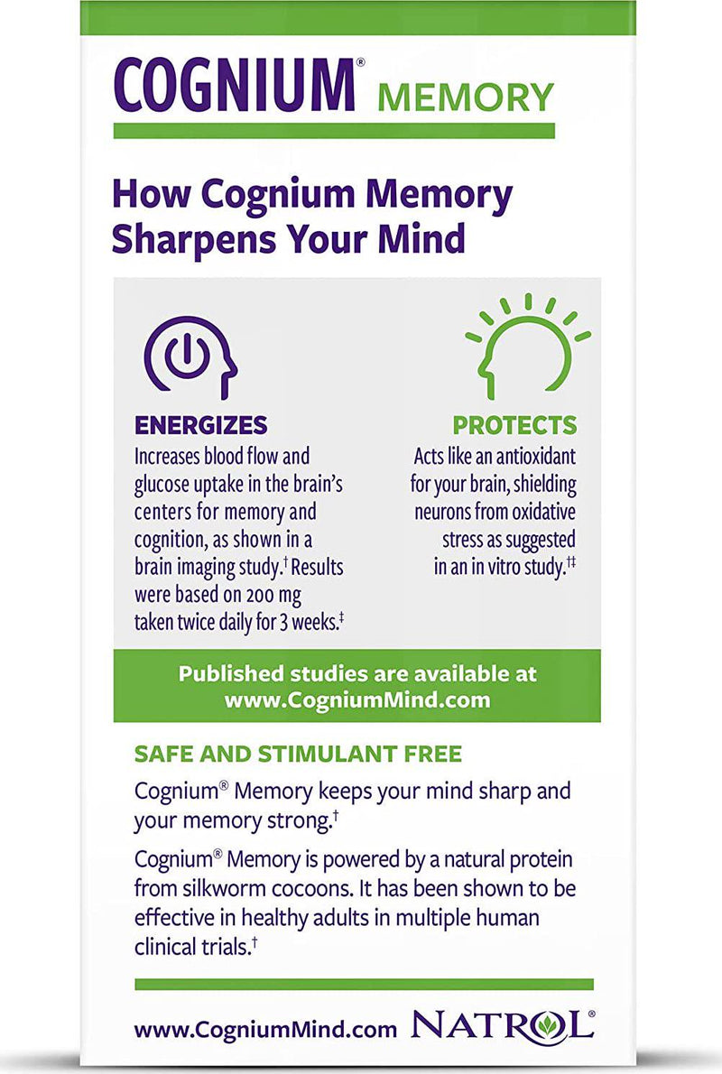 Natrol Cognium Tablets, Brain Health, Keeps Memory Strong, Shown to Improve Memory and Recall in Healthy Adults, Safe and Stimulant Free, 100mg, 60 Count