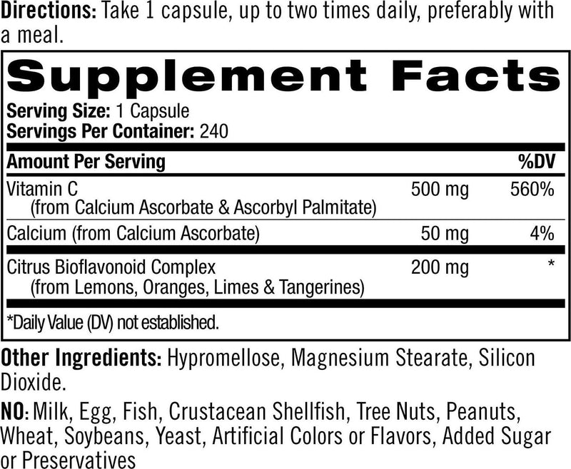 Natrol - Easy C Vitamin C with Bioflavonoids 500 mg. - 240 Vegetarian Capsules
