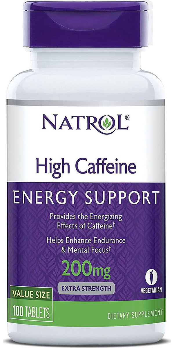 Natrol High Caffeine Tablets, Energy Support, Helps Enhance Endurance and Mental Focus, Caffeine Supplement, Fatigue, Pre-Workout, Extra Strength, 200mg, 100 Count
