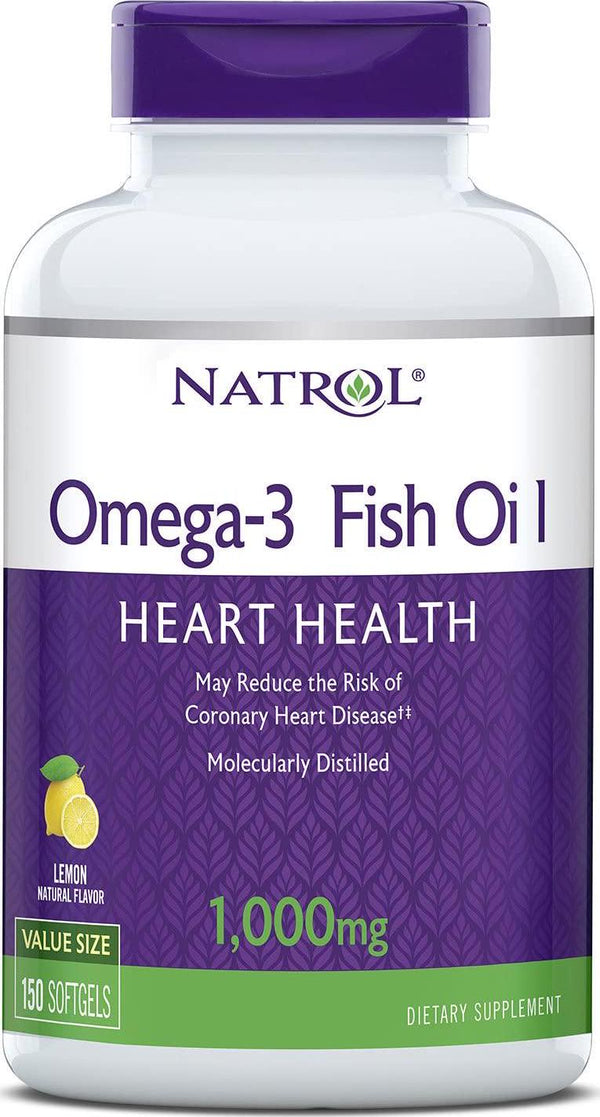 Natrol Omega-3 1,000mg Fish Oil Softgels, 150 Count (Pack of 3)