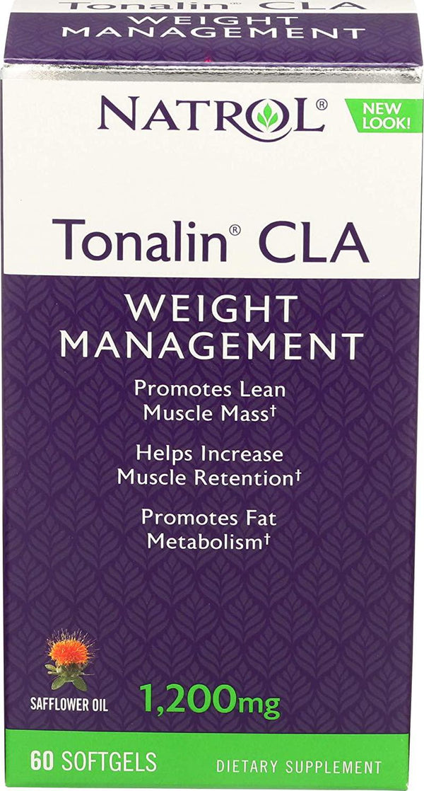 Natrol Tonalin CLA Softgels, Derived from Safflower Plant, Promotes Lean Muscle Mass, Helps Increase Muscle Retention, Promotes Fat Metabolism, Weight Management Supplement, 1,200mg, 60 Count