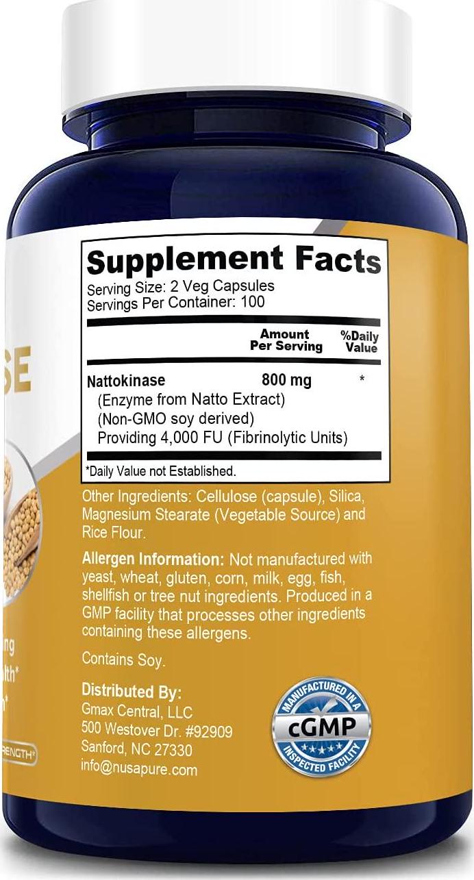 Nattokinase 400 mg 200 Capsules 4000 FU (Non-GMO and Gluten Free) Supports Cardiovascular Health, Natural Blood Thinner
