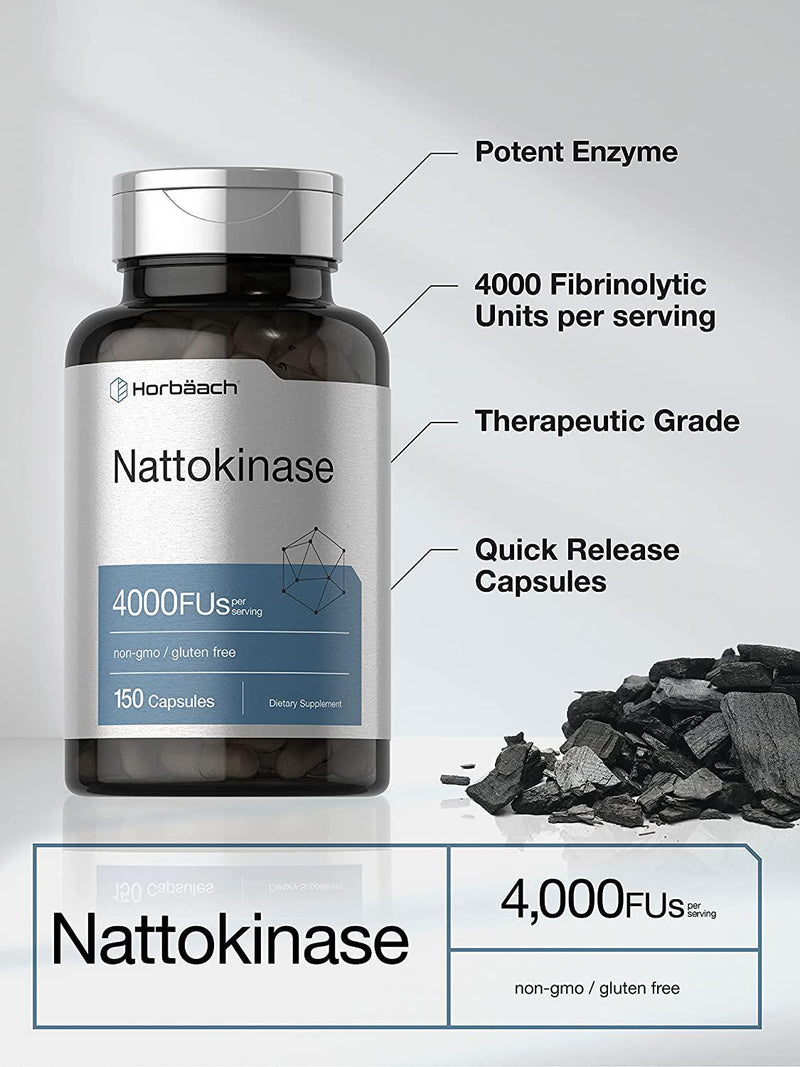 Nattokinase Supplement 4000 FU 150 Capsules | Non-GMO, Gluten Free | Supports Cardiovascular and Circulatory Health | by Horbaach