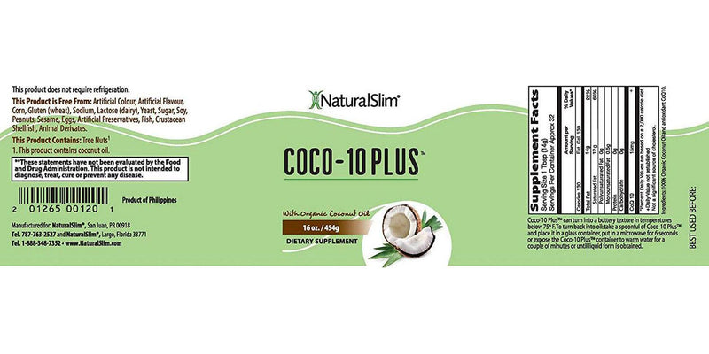NaturalSlim Coco-10 Plus Blend of Organic Coconut Oil and Coenzyme Q10 (Co Q 10, Ubiquinone) | Improves Health, Helps Boost Energy, and Thyroid Support | Mix with Shake, Coffee | No Flavor, 16oz