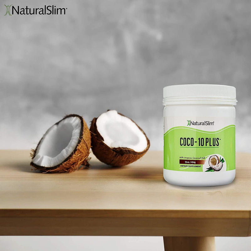 NaturalSlim Coco-10 Plus Blend of Organic Coconut Oil and Coenzyme Q10 (Co Q 10, Ubiquinone) | Improves Health, Helps Boost Energy, and Thyroid Support | Mix with Shake, Coffee | No Flavor, 16oz