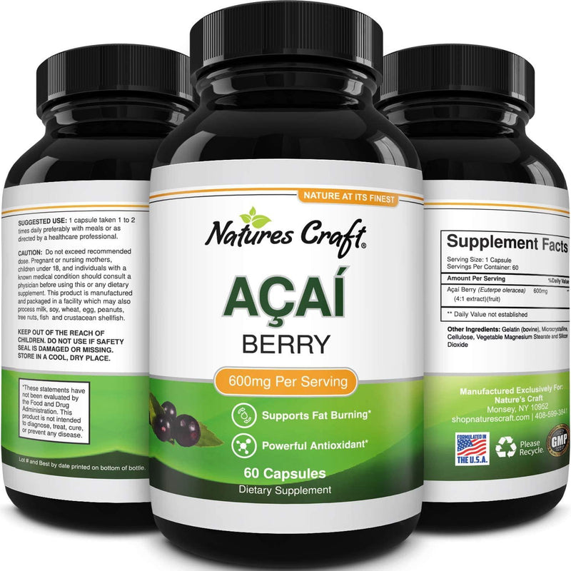 Natural Acai Berry Weight Loss Supplement Detox Products Anti-Aging Antioxidant Superfood Cleanse and Burn Fat Improve Health Boost Energy Cardiovascular Health and Digestion