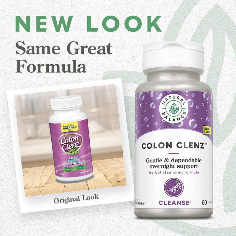 Natural Balance Colon Clenz | Herbal Colon Cleanse and Detox Supplement | Gentle and Dependable Overnight Formula (60 CT)