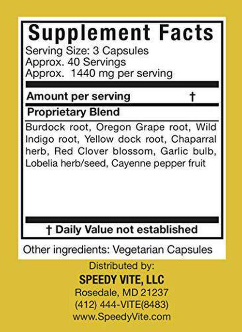 Natural Blood Cleanser Capsules Organic Supplement SpeedyVite (120 Vegetable Powder Capsules)