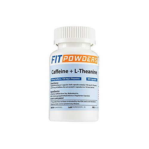Natural Caffeine and L-Theanine Capsules 90 Count Pills (100 mg Caffeine, 150 mg L-Theanine) Energy Stack Supplement by FitPowders