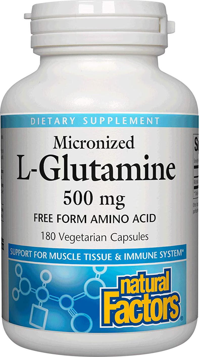 Natural Factors, Micronized L-Glutamine 500 mg, Supports Muscles and Immune Function, 180 Capsules