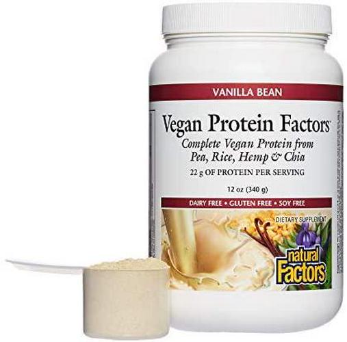 Natural Factors, Vegan Protein Factors, Plant-Based Protein Shake Mix, Vanilla Bean, 12 oz (7 servings)