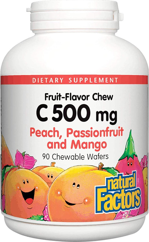 Natural Factors, Vitamin C 500 mg, Kids Chewable, Peach, Passionfruit, Mango, Vegan, Non-GMO, 90 wafers (90 servings)