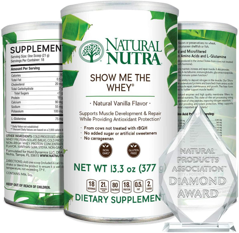 Natural Nutra Grass Fed Vanilla Show Me The Whey Protein Isolate Powder, Muscle Supplement Support, Bone Health, Improve Metabolic Activity, Blood Circulation, Gluten Free, Sugar Free, Non GMO, 13.3oz