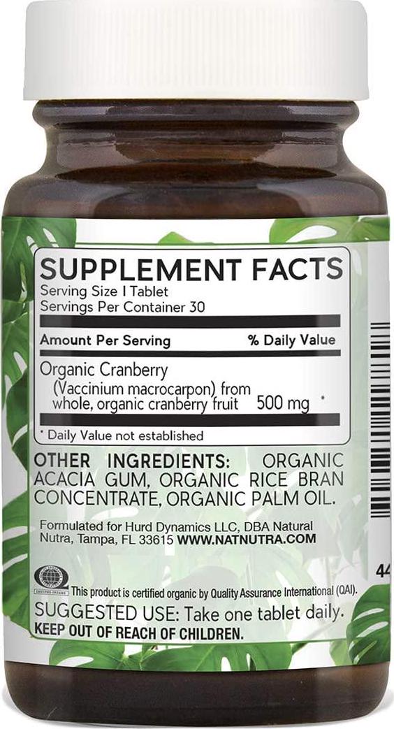 Natural Nutra Organic Cranberry Extract Supplement, Vegan and Vegetarian, Pills for Kidney Cleanse, UTI Relief, Inflammation and Antioxidant Support, 30 Tablets, One Month Supply