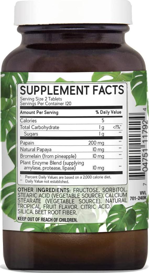 Natural Nutra Papaya Chewable Plant Enzymes Blend for Digestion, Prevent Boating, Supports Body Detox, Helps to Reduce Constipation, Ease Gastointestinal Discomport, 240 Chewable Vegan Tablets