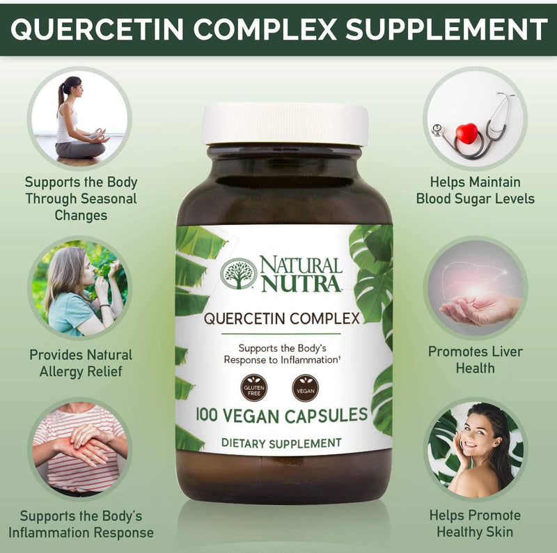 Natural Nutra Quercetin Complex with Bromelain, Vitamin C Citrus Bioflavonoid Supplement, Antioxidant and Inflammation Support, 100 Vegan and Vegetarian Capsules
