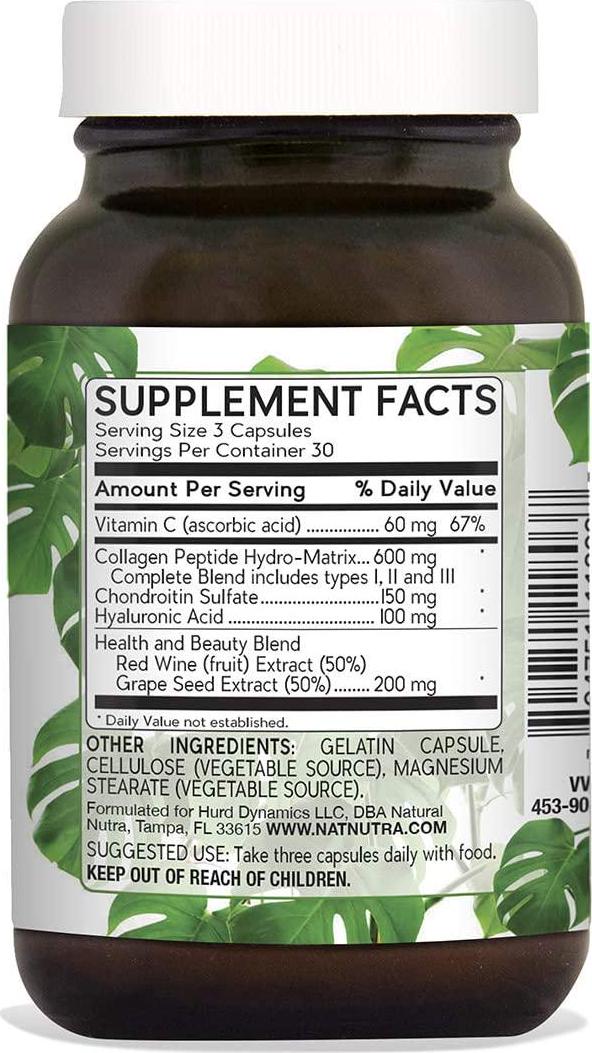 Natural Nutra RegenerAge Collagen Complete Supplement for Skin Health with Protein Peptides 1, 2 and 3, Vitamin C, Hyaluronic Acid, Grape Seed and Red Wine Extract, Chondroitin Sulfate, 90 Capsules