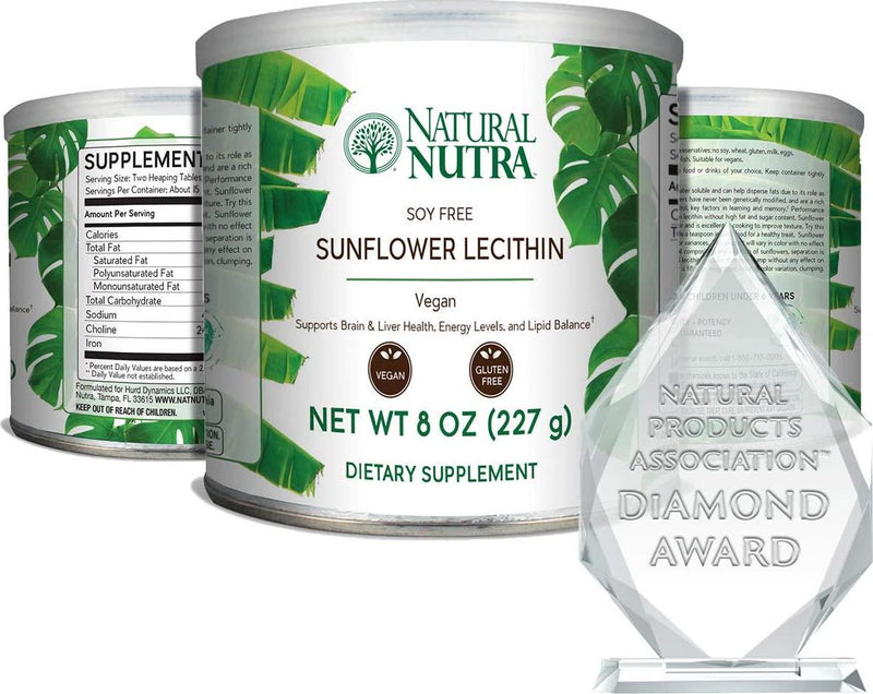 Natural Nutra Sunflower Lecithin Powder, Non GMO, Soy Free with Inositol, Omega 3-6 and Choline, 8 oz Vegan Supplement